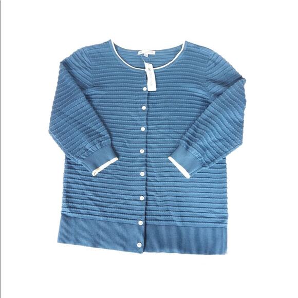 Blue Cardigan Sweater with Cream Details - Picture 5 of 5